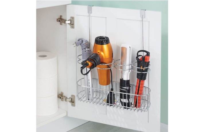 mDesign Metal Bathroom Storage Tool Organizer Accessory Basket Tray